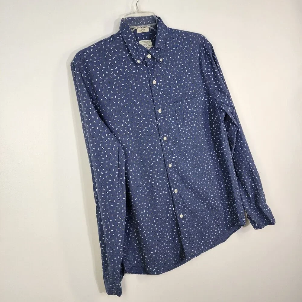 J Crew Secret Wash Shirt Men Medium Blue Organic Cotton Slim Stretch Button Blue